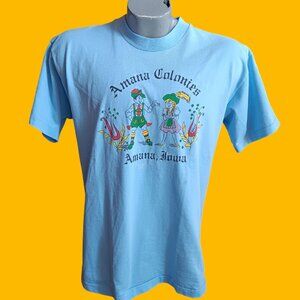 Large Vintage T-Shirt Single Stitch Amana Colonies Iowa Fruit Loom Best 80'sUSA